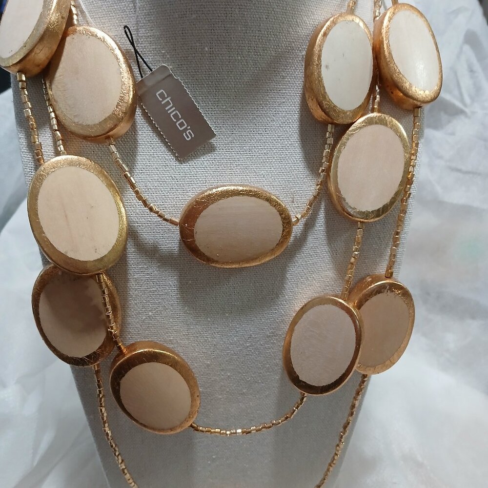 Chico Long Necklace Golden 3 Strand Wood adjustable lobster claw clasp SR 99 New